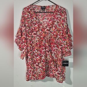 Women's Floral Top - Red LIZ CLAIBORNE size XXL